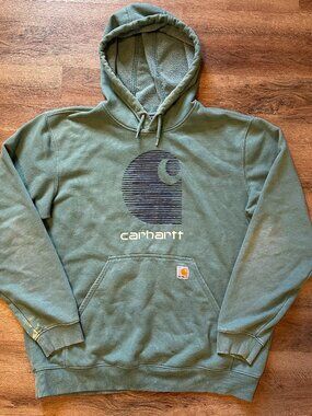 Carhartt Hoodie Sweatshirt Mens XL Green Loose Fit Distressed Long Sleeve